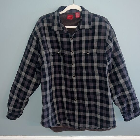 Men’s XL Heavyweight Flannel fleece lined jacket Shacket gray and black plaid - Picture 2 of 13